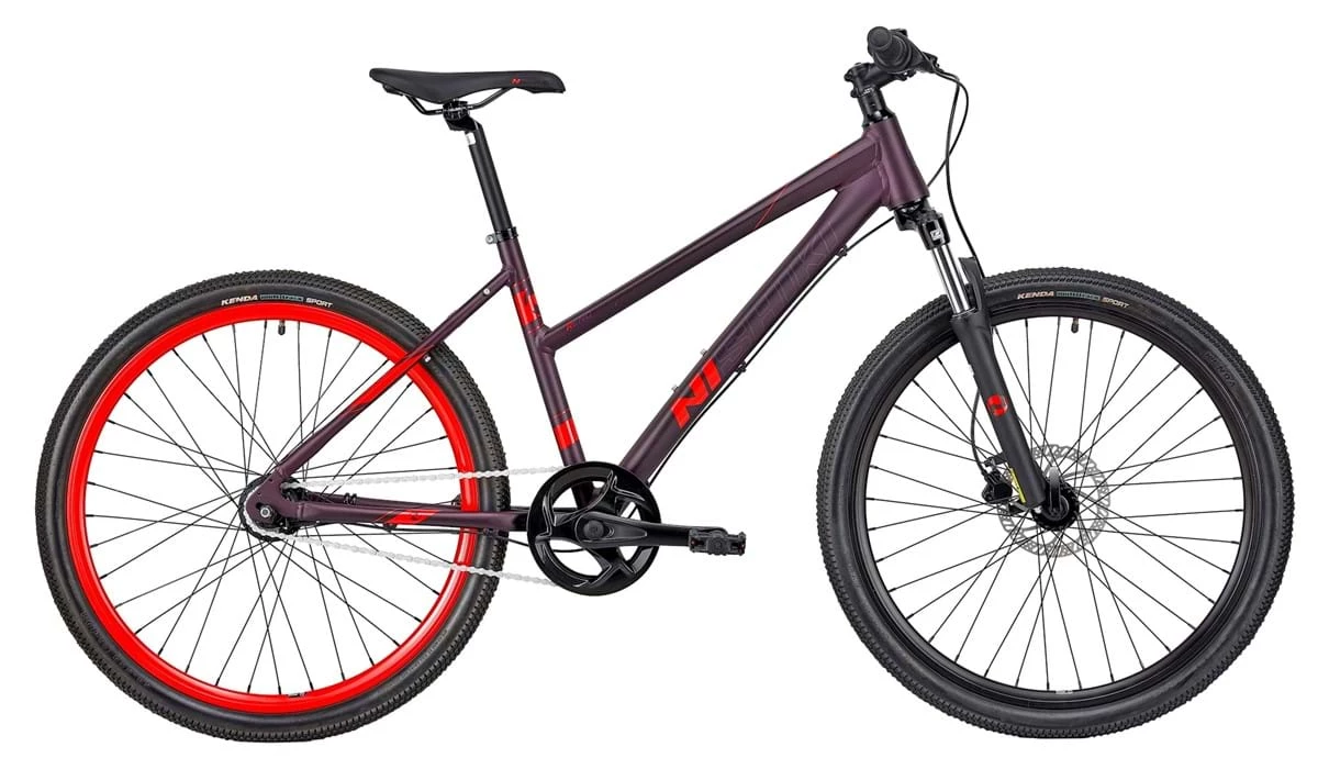 Nishiki Reno 15″ Pige 7 Indvendige Gear Affjedret Forgaffel & Hydr. Disc Mat Lilla M/rød 3 Nishiki Reno 15″ Pige 7 Indvendige Gear Affjedret Forgaffel & Hydr. Disc Mat Lilla M/rød